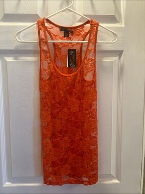 NWT mandee Bright Orange Floral Lace Tank